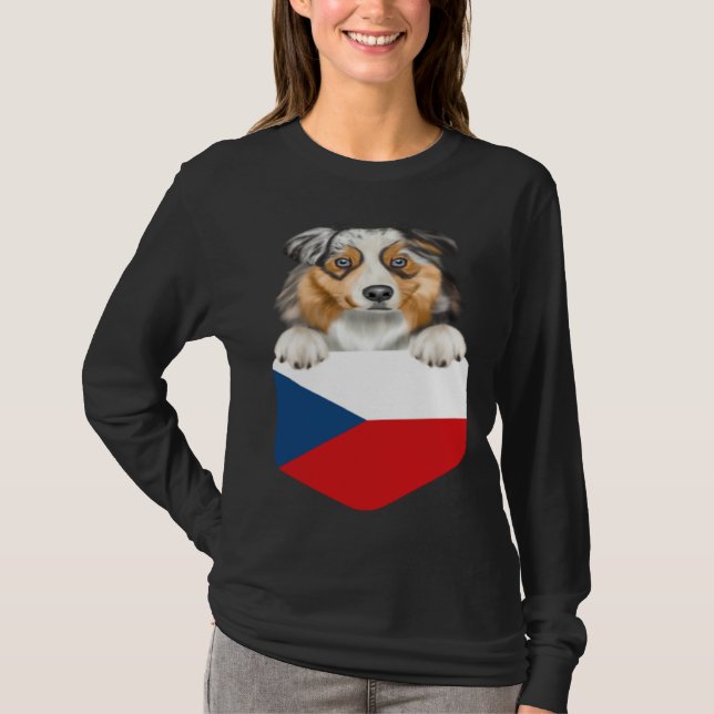 T-shirt Czech Republic Flag Australian Shepherd Dog In Poc (Devant)