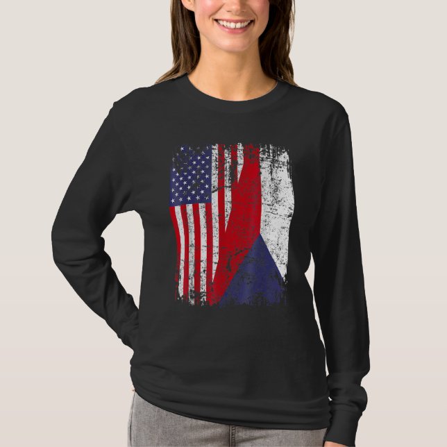 T-shirt CZECH REPUBLIC ROOTS Half American Flag CZECH (Devant)