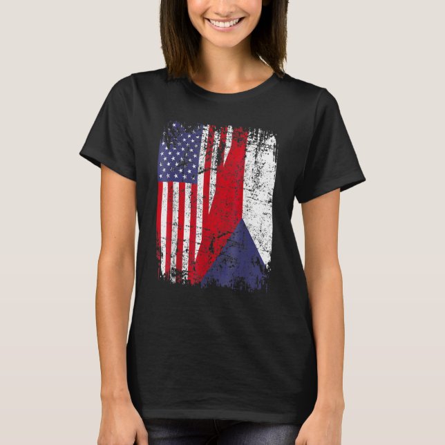 T-shirt CZECH REPUBLIC ROOTS Half American Flag CZECH (Devant)