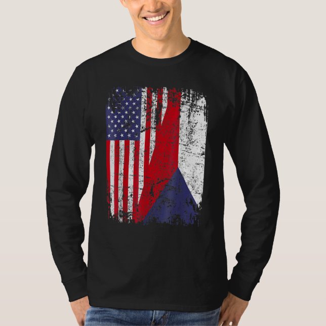 T-shirt CZECH REPUBLIC ROOTS Half American Flag CZECH (Devant)