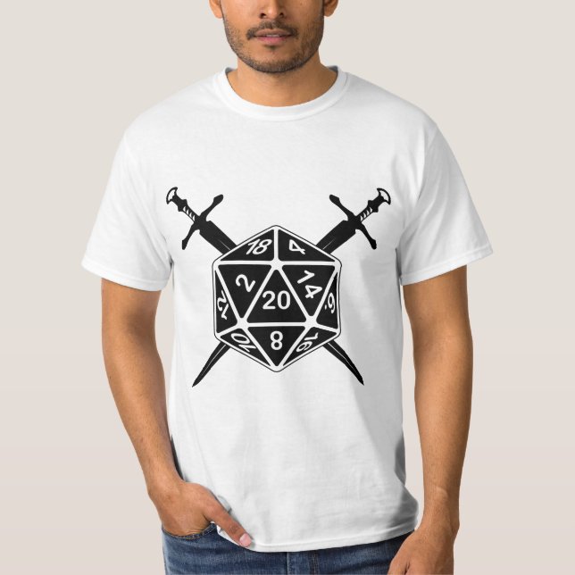 T-shirt D20 dés avec épées (Devant)