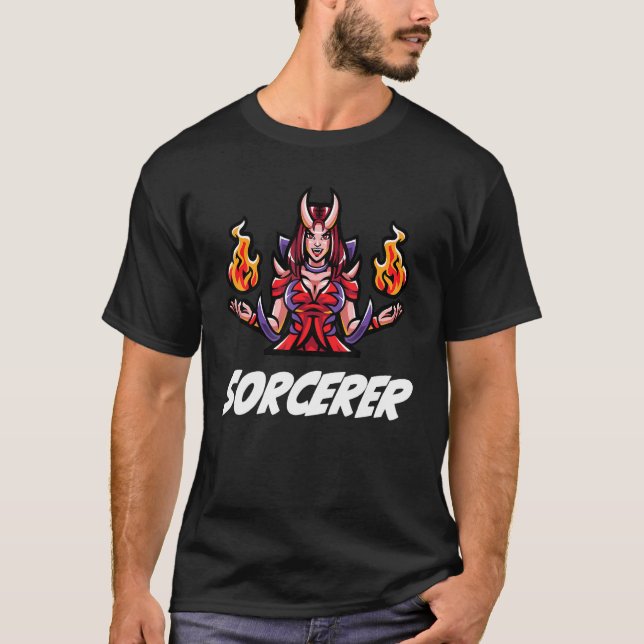 T-shirt D20 Dragons Tabletop Dungeon Classe Sorcier (Devant)