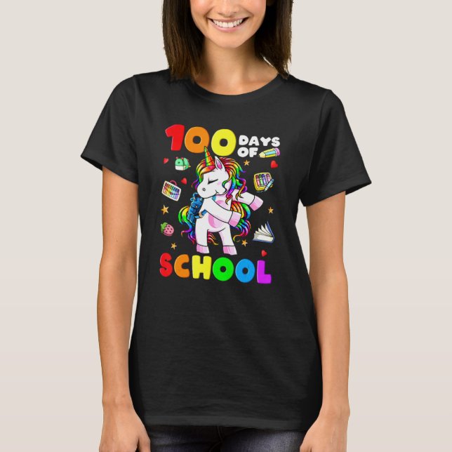 T-shirt Dab 100 Days Of School Dabbing Unicorn Girl Teache (Devant)