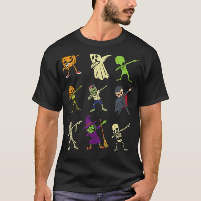 T-shirt Dab Citrouille Skeleton Alien fantôme Zombie Hallo (Devant)