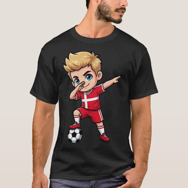 T-shirt Dab Danemark Enfant Objectif Dessin Animé Drapeau  (Devant)