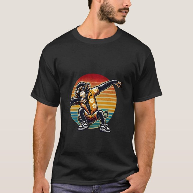 T-shirt Dab rétro Dancing Chimpanzé Singe avec Sunglasse (Devant)