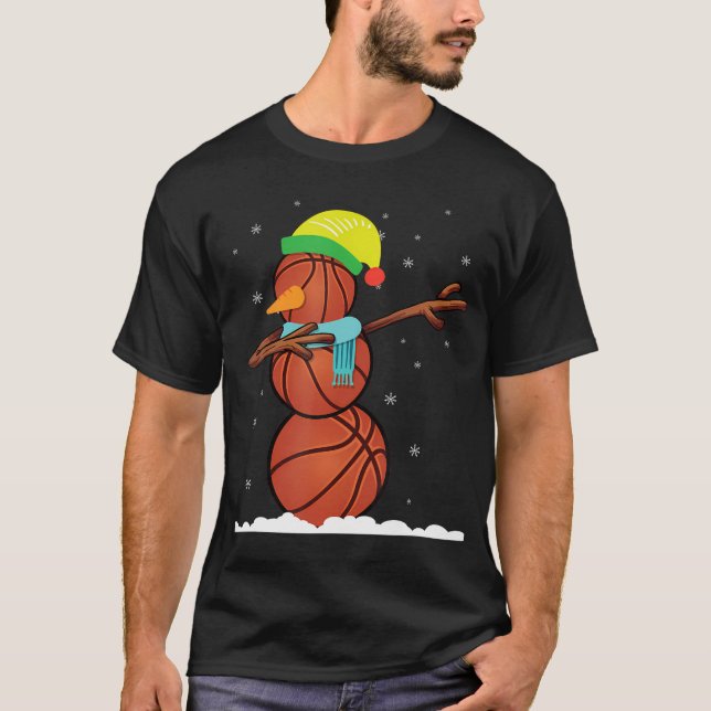 T-shirt Dab Snowman Fait De Basket-Ballons Gif De Noël (Devant)