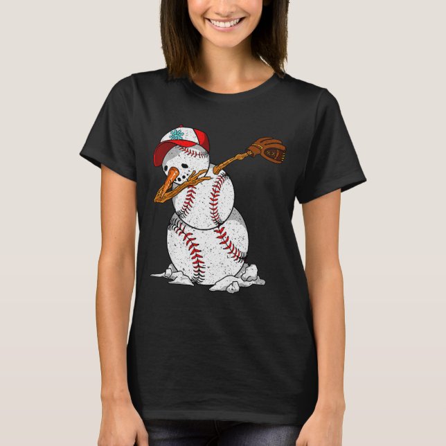 T-shirt Dabbing Baseball Snowman Snow Christmas Xmas Holid (Devant)