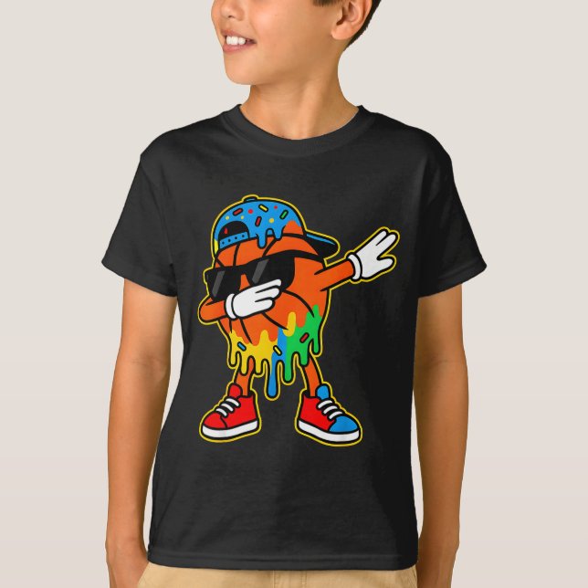 T-shirt Dabbing Basketball Ice Cream Drip Boys Basketball  (Devant)