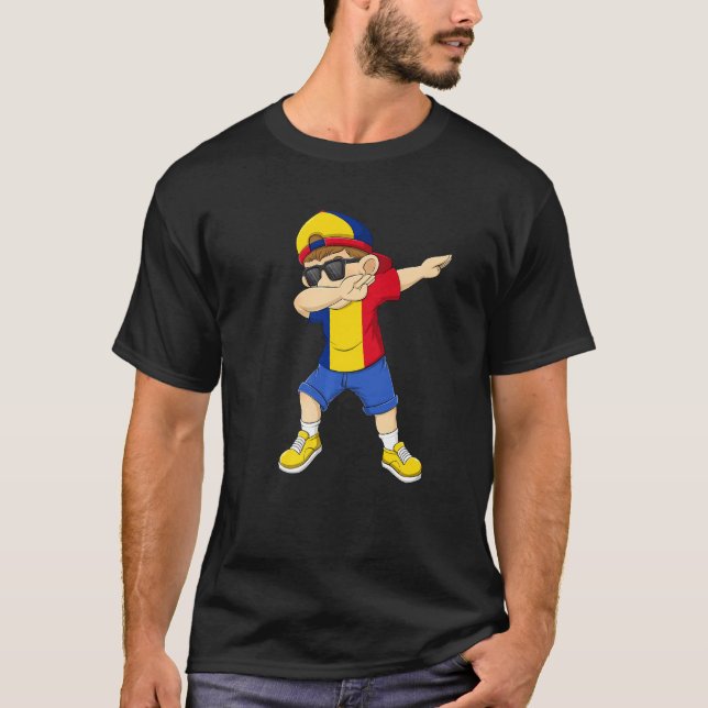T-shirt Dabbing Boy Romanian Romania Flag Kids Dab Dance (Devant)