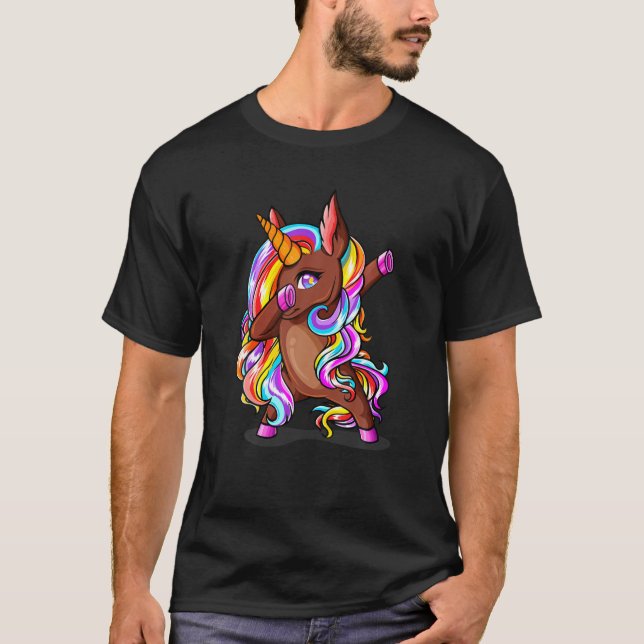 T-shirt Dabbing Brown peau Unicorne mignonne Africain-Amér (Devant)