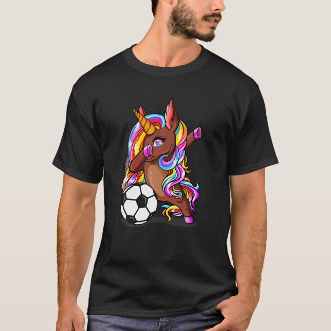 T-shirt Dabbing Brown Skin Unicorn Football Funny Soccer L (Devant)