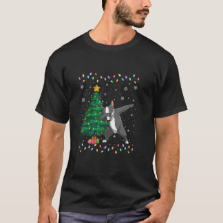T-shirt Dabbing Bull Terrier Chien Xmas L'arbre éclaire vi