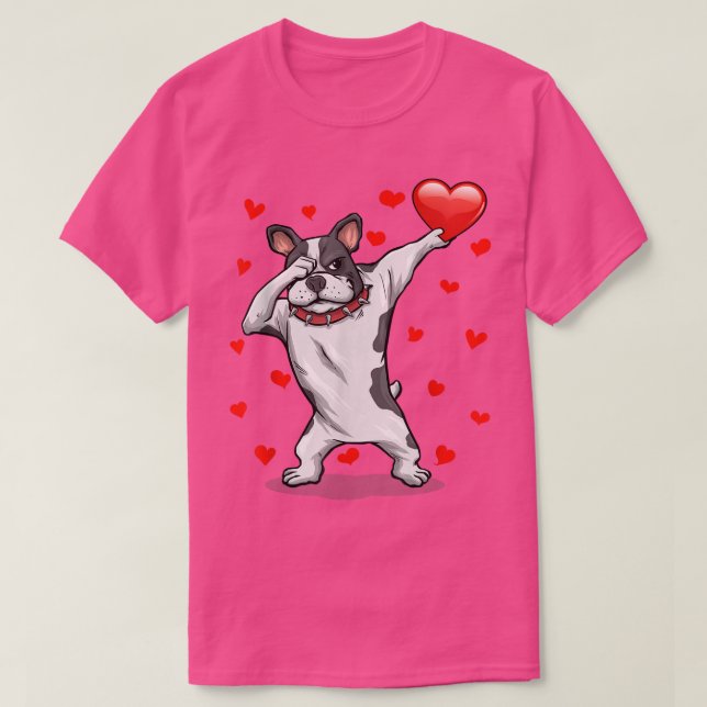 T-shirt Dabbing Bulldog Red Heart Love Valentine's Day Lov (Design devant)