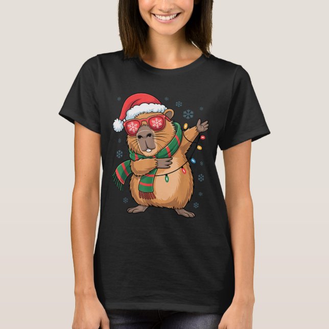 T-shirt Dabbing Capybara Christmas Santa Hat Funny Holiday (Devant)