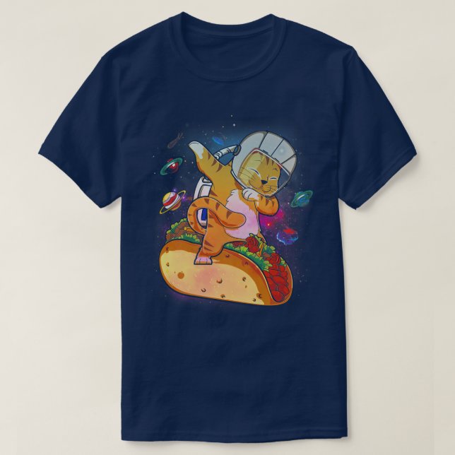 T-shirt Dabbing Cat Astronaut In Space Riding Taco  (Design devant)