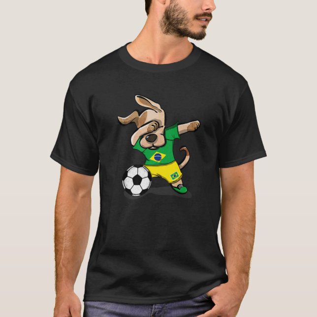 T-shirt Dabbing Chien Brésil Fans de football Jersey Brési (Devant)