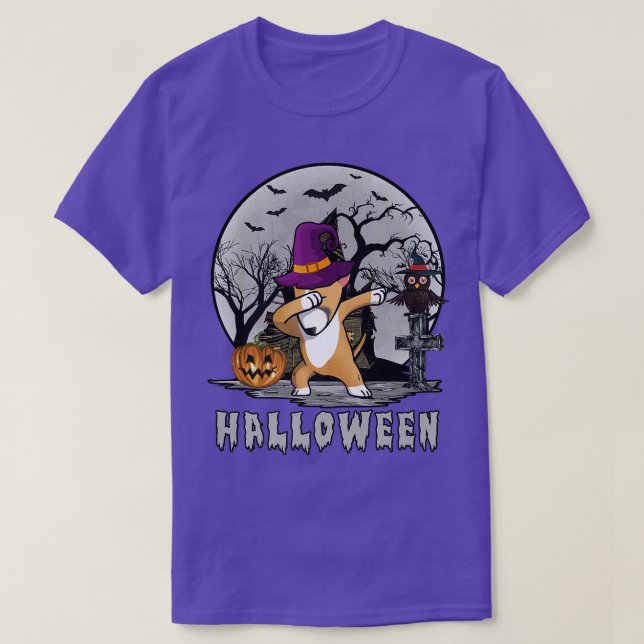 T-shirt Dabbing Chien Halloween Bull Terrier Dab Sorcière  (Design devant)