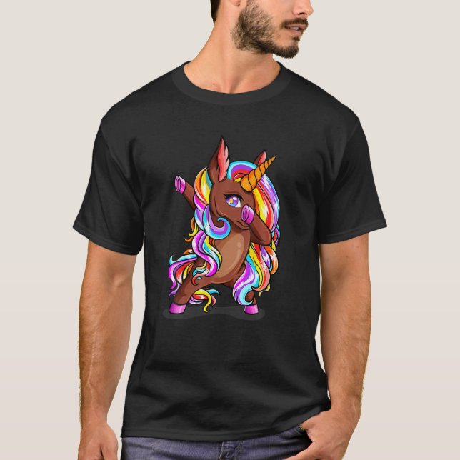 T-shirt Dabbing Chocolate Skin Unicorn African American Wo (Devant)