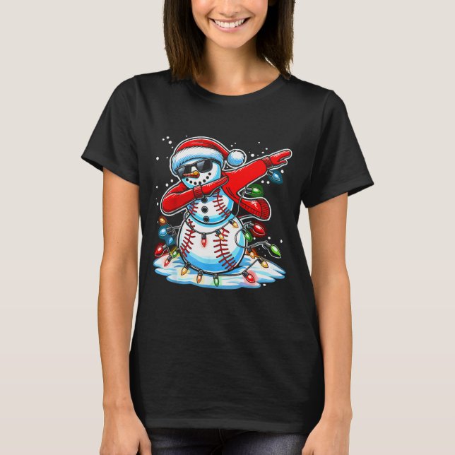 T-shirt Dabbing Christmas Baseball Snowman Boys Baseball W (Devant)