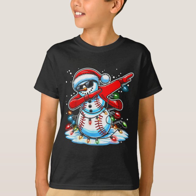 T-shirt Dabbing Christmas Baseball Snowman Boys Baseball W (Devant)