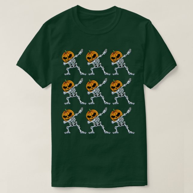 T-shirt Dabbing Citrouille Head Skeleton Lazy Halloween Co (Design devant)