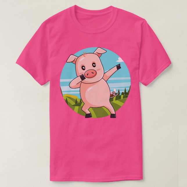 T-shirt Dabbing Cochon Danser ferme Animal rose Piglet (1) (Design devant)