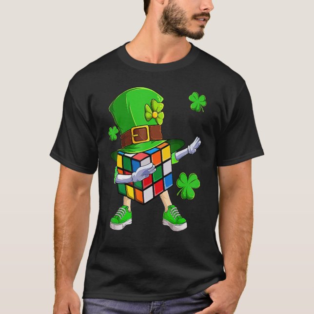 T-shirt Dabbing Cube Vitesse Cubing Math Puzzle St Patrick (Devant)