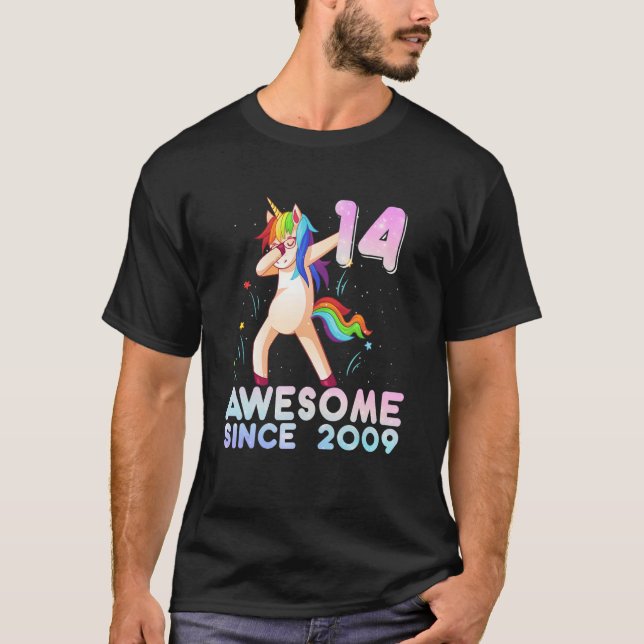 T-shirt Dabbing Dabbing Unicorn 14e anniversaire Cadeaux 1 (Devant)