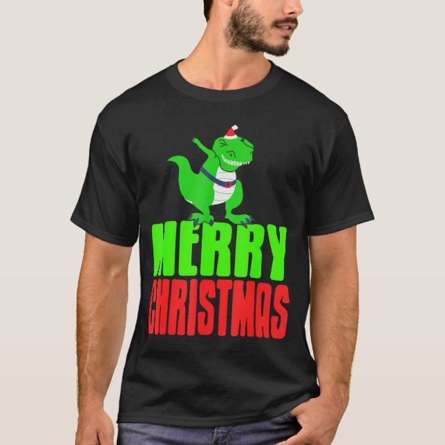 T-shirt Dabbing Dinosaur Merry Christmas Holiday Humor  (Devant)