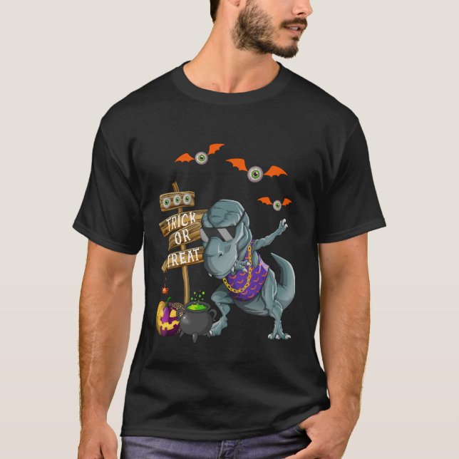T-shirt Dabbing Dinosaur Rapper Éffrayant Halloween (Devant)