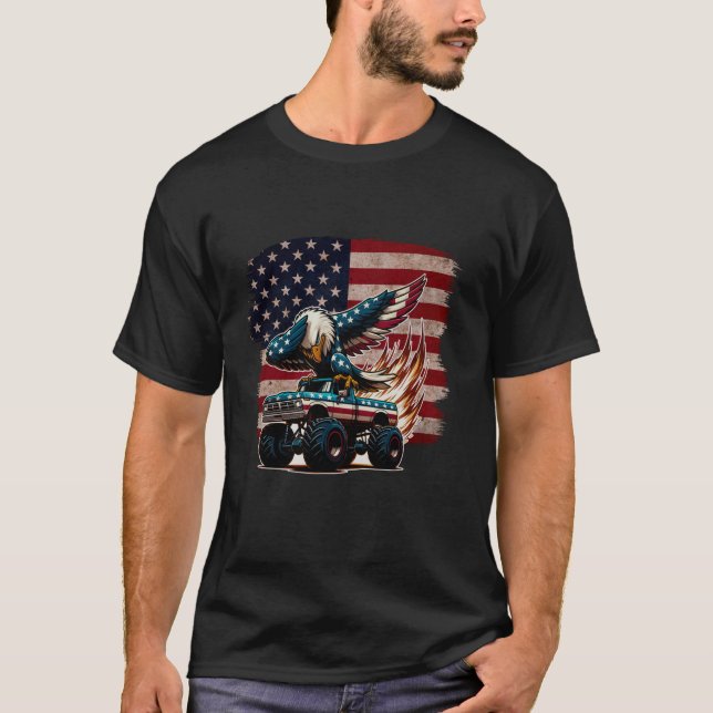 T-shirt Dabbing Eagle Monster Camion 4 juillet Garçons Ame (Devant)