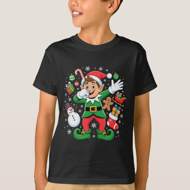 T-shirt Dabbing Elf Friends Xmas Boys Girls Dabbing Christ (Devant)