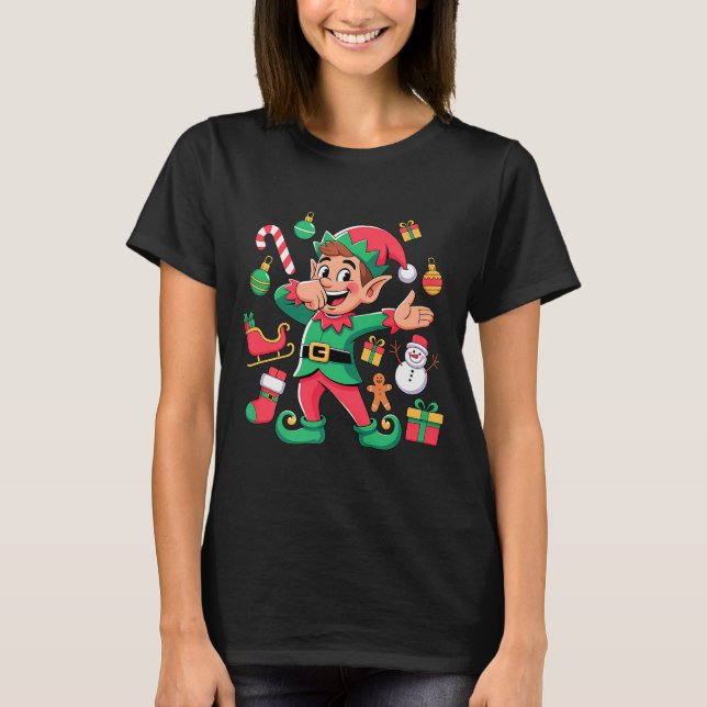 T-shirt Dabbing Elf Santa Sleigh Snowman Funny Dabbing Chr (Devant)