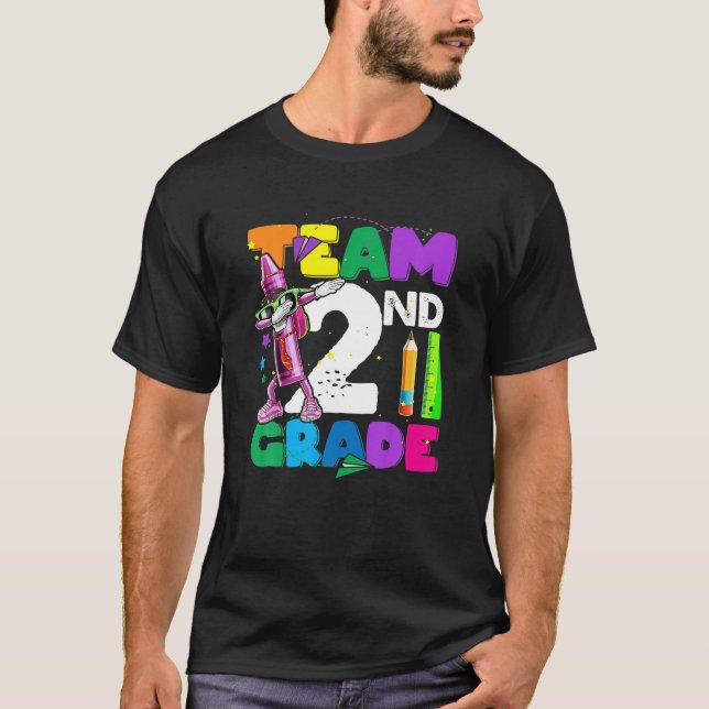 T-shirt Dabbing Équipe Crayon 2E Année De Retour À L'École (Devant)