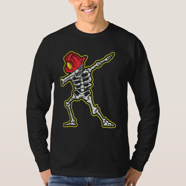 T-shirt Dabbing Firefighter Squelette Cool Effrayant Hallo (Devant)