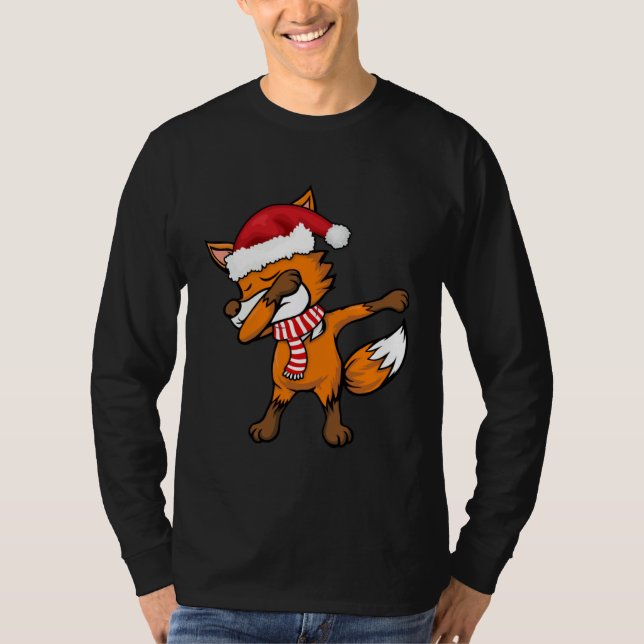 T-shirt Dabbing Fox Santa Hat Christmas Xmas For Boys Men  (Devant)