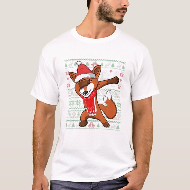 T-shirt Dabbing Fox Ugly Christmas (Devant)