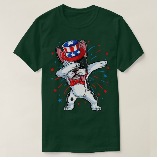 T-shirt Dabbing French Buldog 4 juillet pour hommes femmes (Design devant)