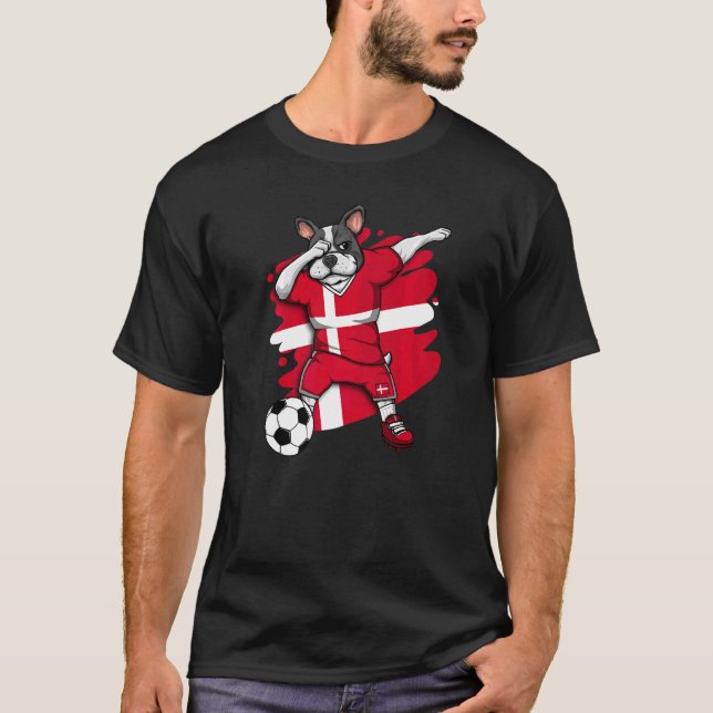 T-shirt Dabbing French Bulldog Danemark Fans de football J (Devant)