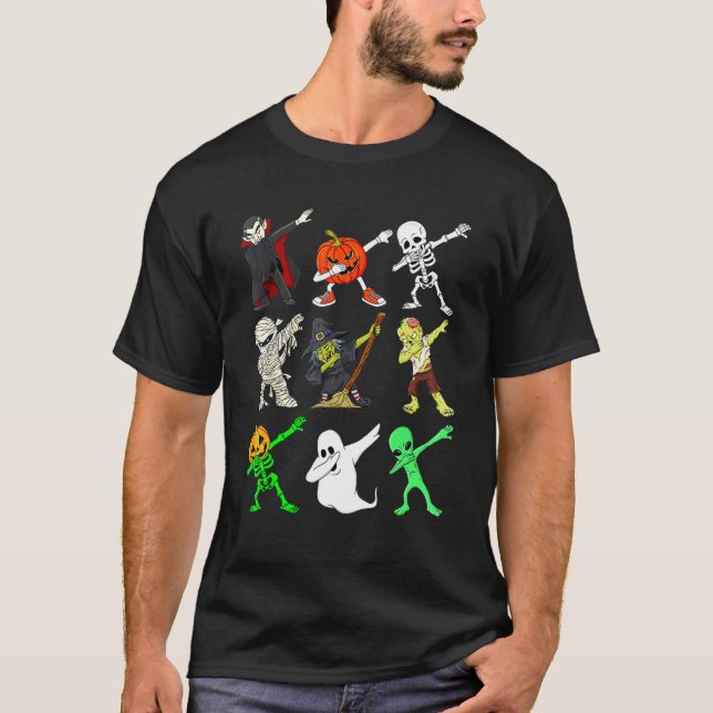 T-shirt Dabbing Funny Skeleton Zombie Vampire Ghost Danse (Devant)
