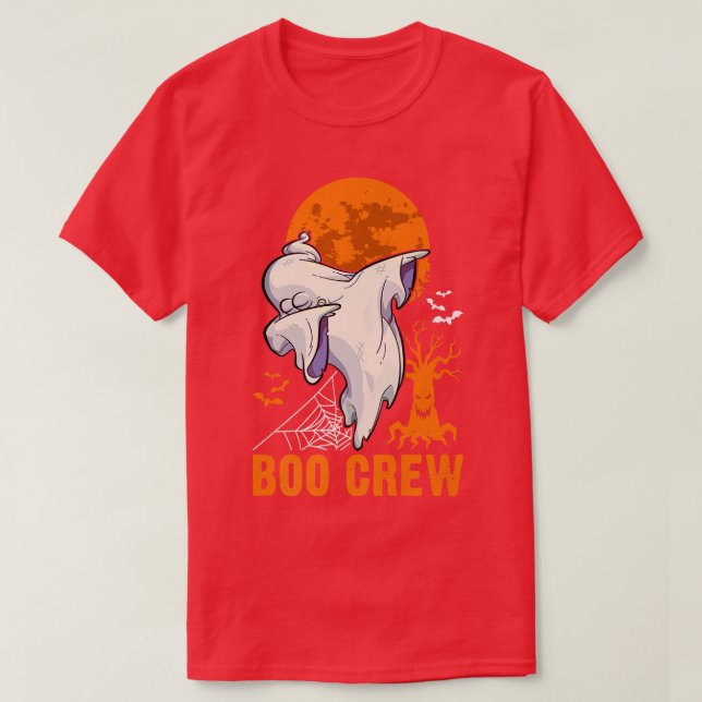 T-shirt Dabbing Ghost, Halloween, Orange Moon, Boo Crew 15 (Design devant)