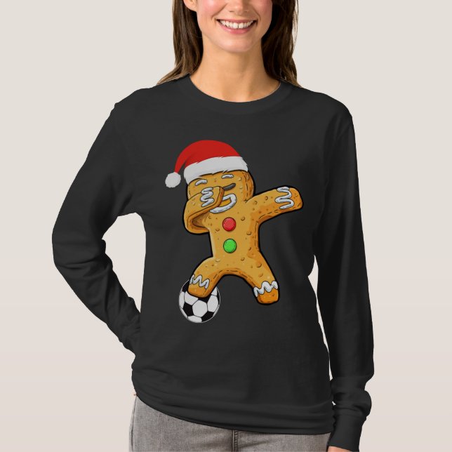 T-shirt Dabbing Gingerbread Père Noël Soccer Pajama de Noë (Devant)