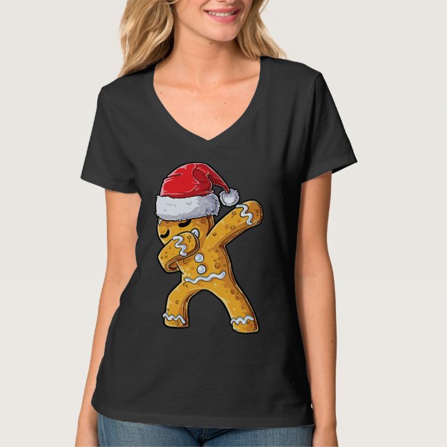 T-shirt Dabbing Gingerbread Santa Christmas Kids Boys Xmas (Devant)