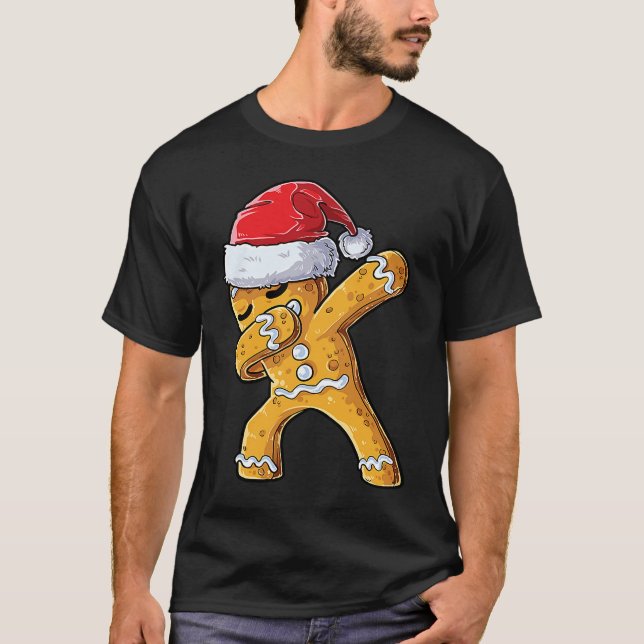 T-shirt Dabbing Gingerbread Santa Christmas Kids Boys Xmas (Devant)