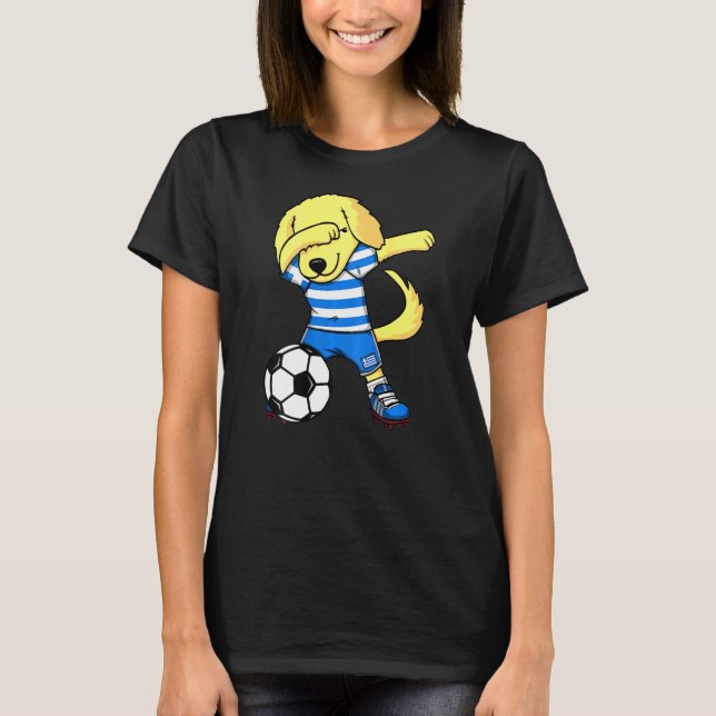 T-shirt Dabbing Golden Retriever Grèce Soccer Fans Jersey (Devant)