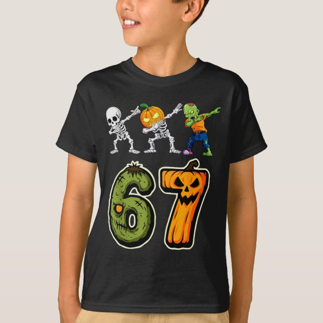 T-shirt Dabbing Halloween Boys Six Seven 67 Meme Funny Kid (Devant)