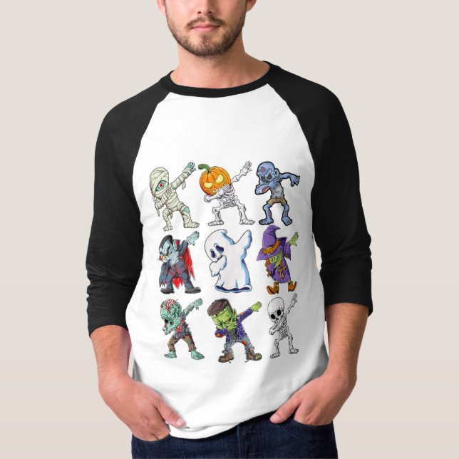 T-shirt Dabbing Halloween Boys Skeleton Zombie maman (Devant)