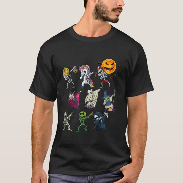 T-shirt Dabbing Halloween Drôle Boo Skeleton Zombie Effray (Devant)