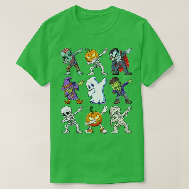 T-shirt Dabbing Halloween garçons Skeleton Zombie effrayan (Design devant)